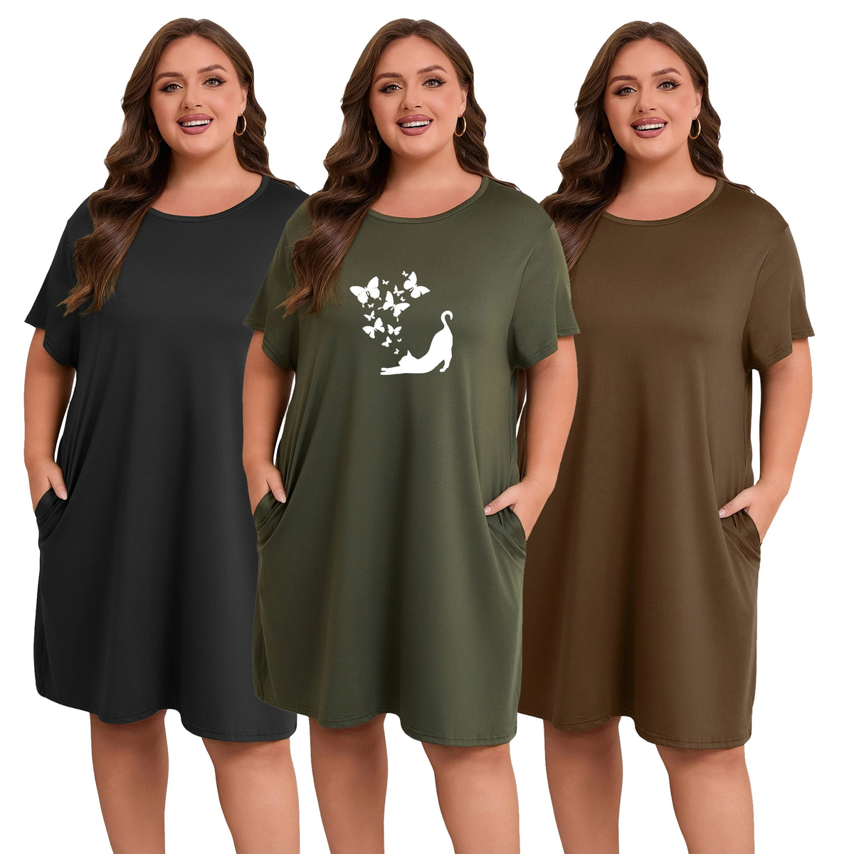 Plus Size Nightgowns for Women Short Sleeve Knee Length Sleepwear with Pockets