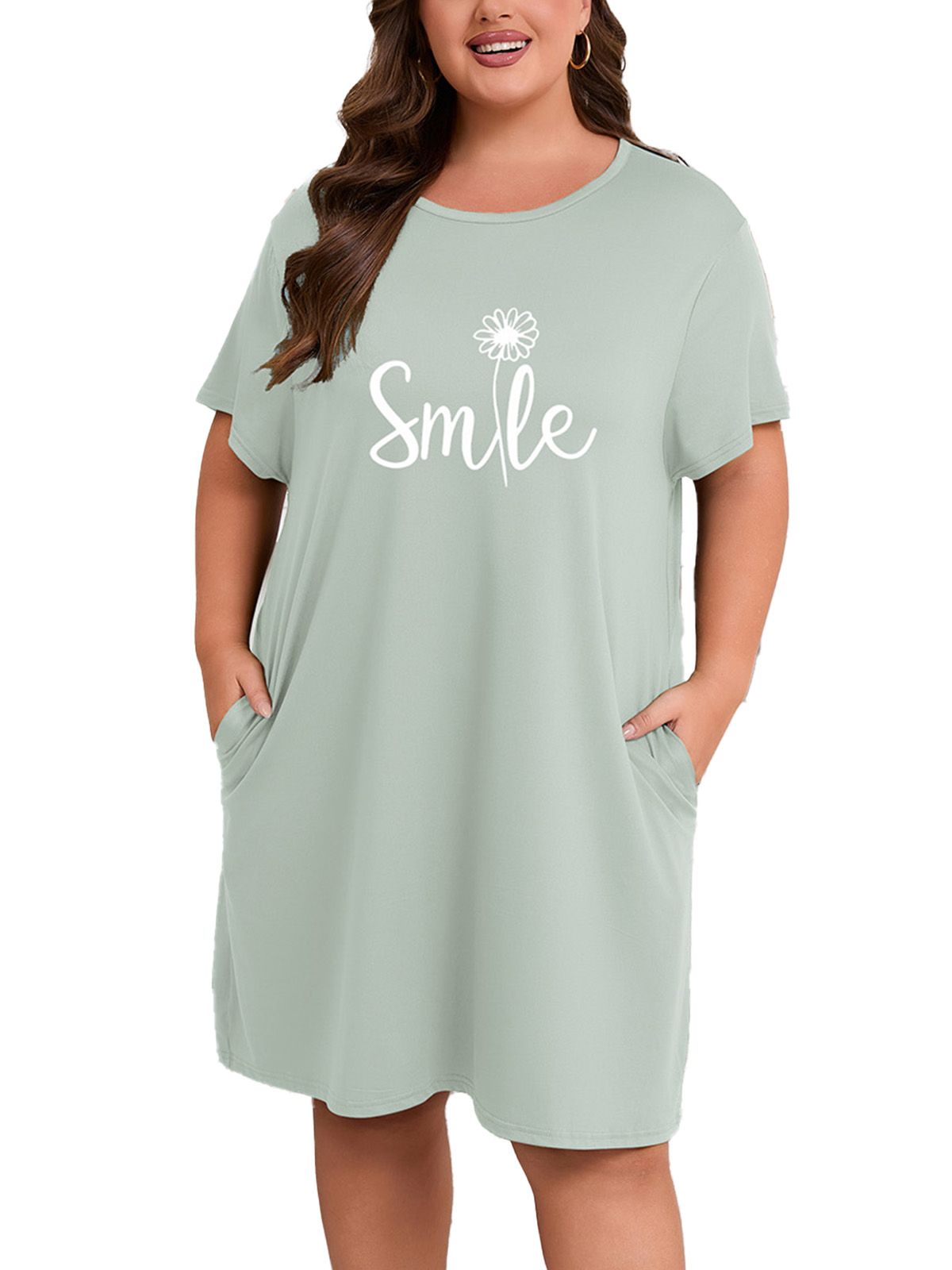 Plus Size Nightgowns for Women Short Sleeve Knee Length Sleepwear with Pockets