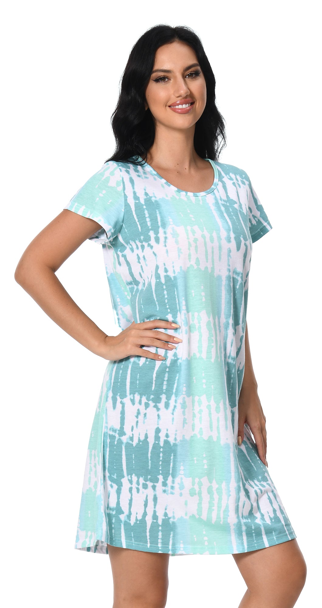 Cotton Nightgowns for Women Soft Nightshirts Printed Round Neck Sleep Dress 3 Pack