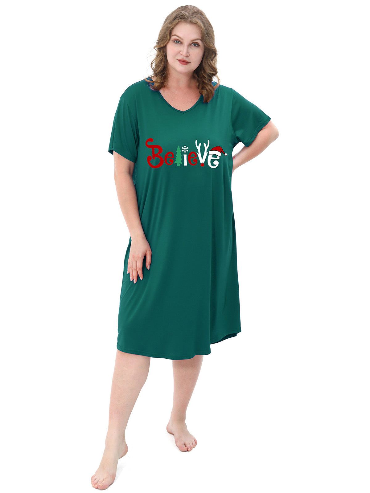 Plus Size Nightgowns for Women Short Sleeve Printed Sleepwear Long Comfy Sleep Gown 2 Pack