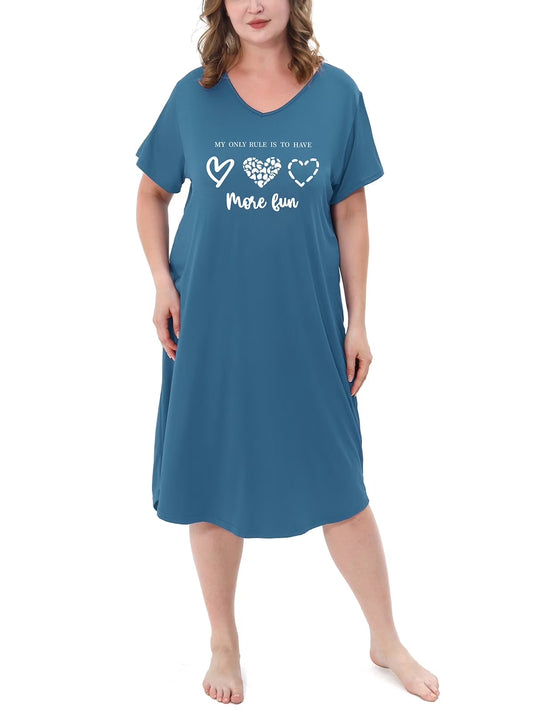 FEREMO Plus Size Nightgowns for Women V Neck Short Sleeve Nightshirts Sleepwear