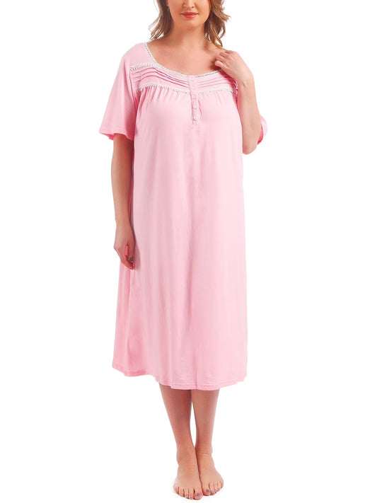 FEREMO 100% Cotton Plus Size Nightgowns for Women Short Sleeve Ladies Sleepwear