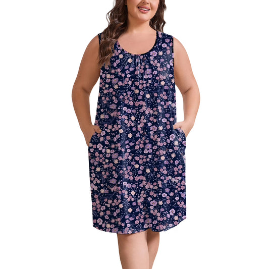 FEREMO Nightgowns for Women Plus Size Sleeveless Tank Sleep Dress Soft Print Sleepwear