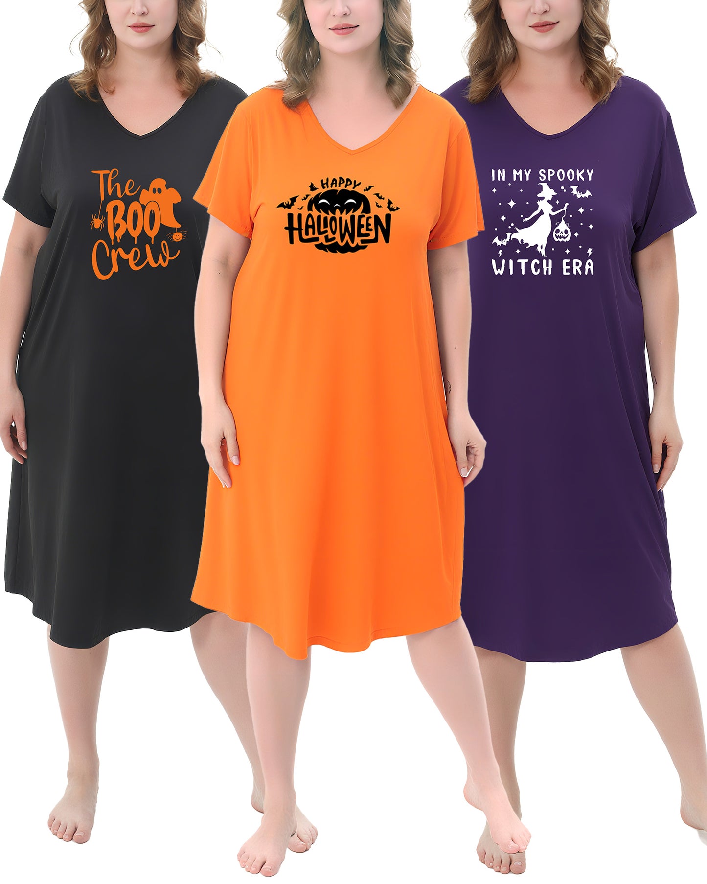 3 Pack Nightgowns for Women Plus Size V Neck Sleepwear Loose Comfy Night Gown