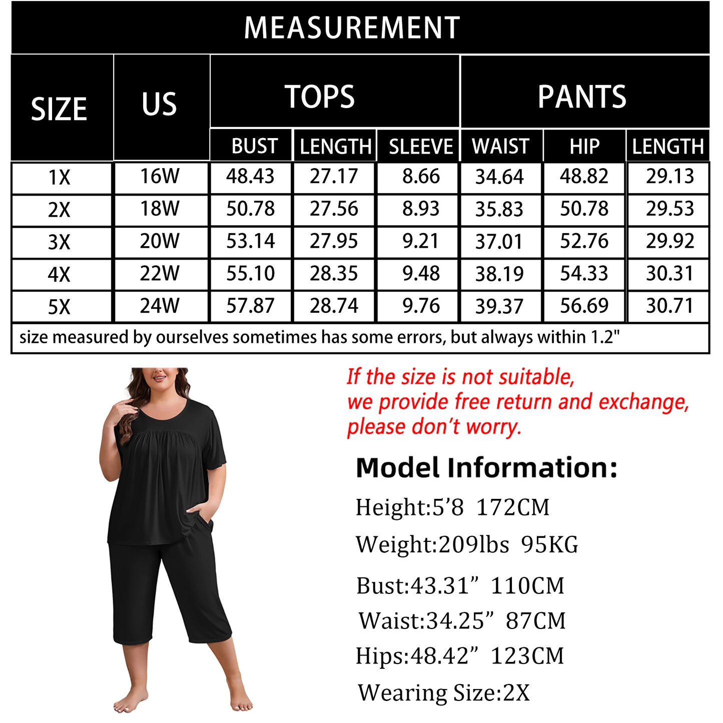 Women Plus Size Pajamas Set with Pockets