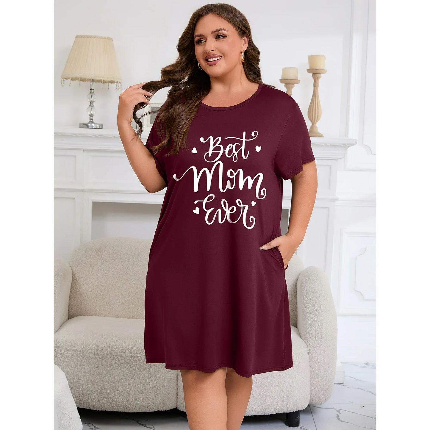 Nightgowns for Women Plus Size Print Pajama Dress Short Sleeves Sleepwear with Pockets 3 Pack