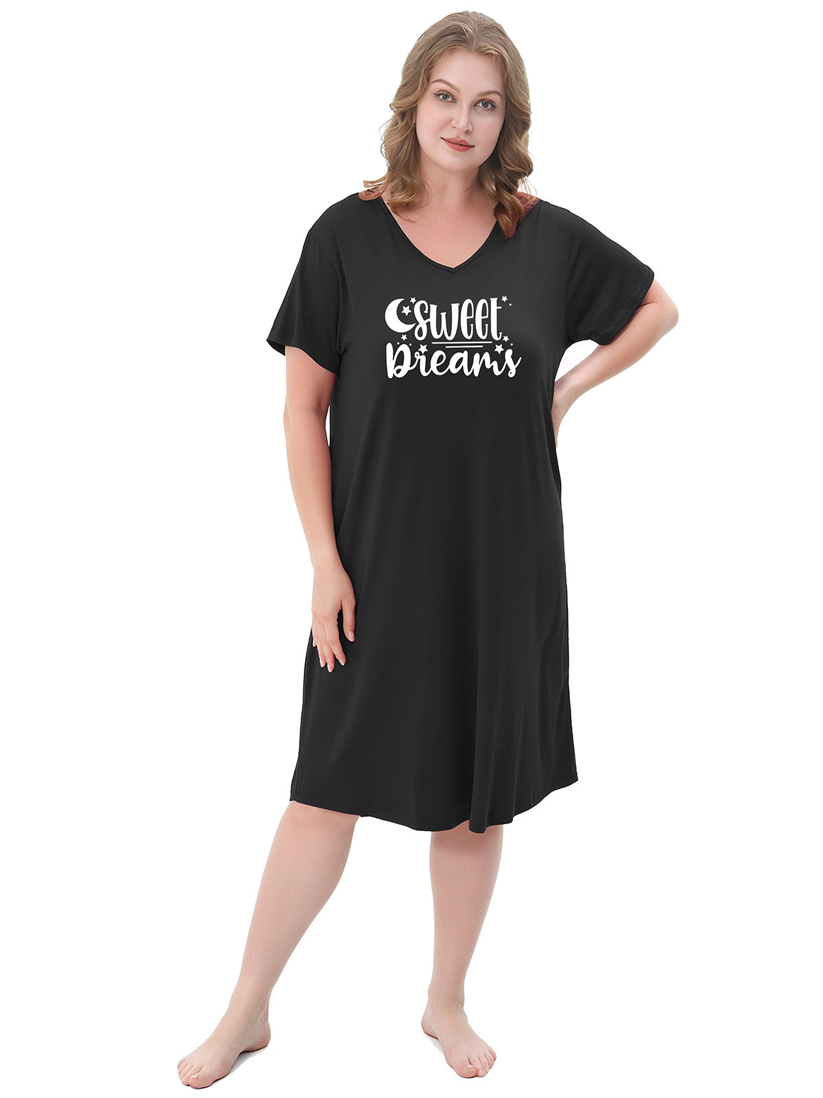 Nightgowns for Women Plus Size V Neck Print Soft Sleepwear 2 Pack