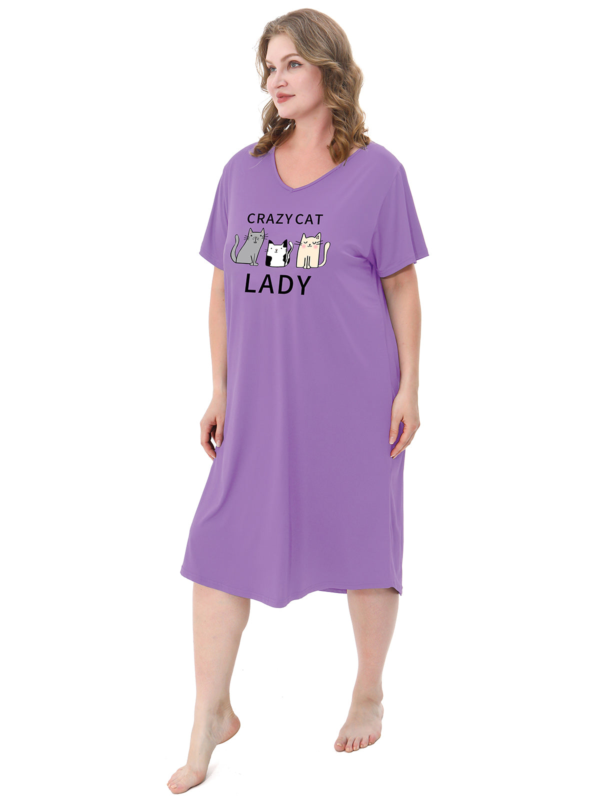 Nightgowns for Women Plus Size V Neck Print Soft Sleepwear 2 Pack