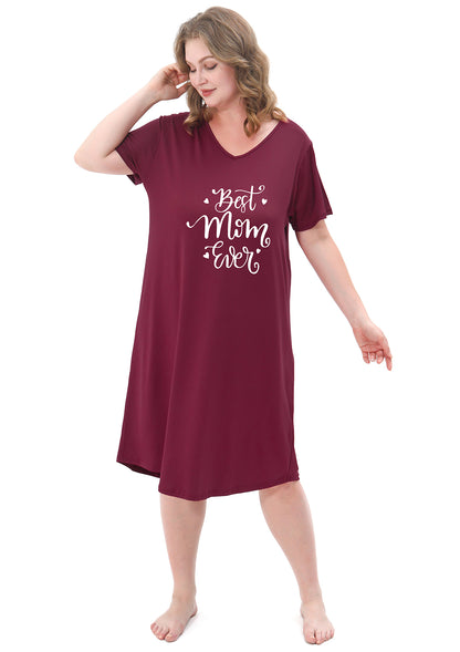 Plus Size Nightgowns for Women Short Sleeve Printed Sleepwear Long Comfy Sleep Gown 2 Pack
