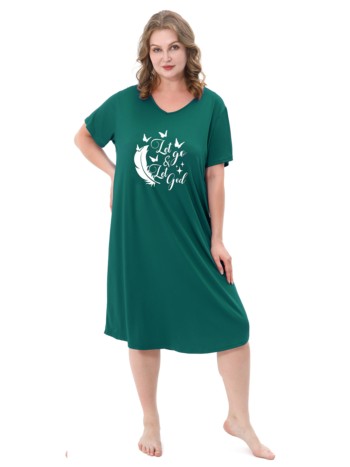 Plus Size Nightgowns for Women Short Sleeve Printed Sleepwear Long Comfy Sleep Gown 2 Pack
