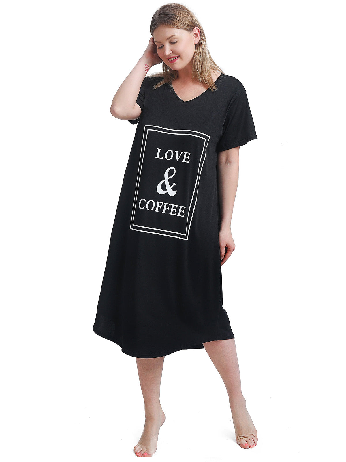 Nightgowns for Women Plus Size V Neck Print Soft Sleepwear 2 Pack