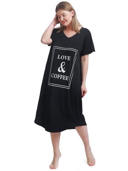 Nightgowns for Women Plus Size V Neck Print Soft Sleepwear 2 Pack