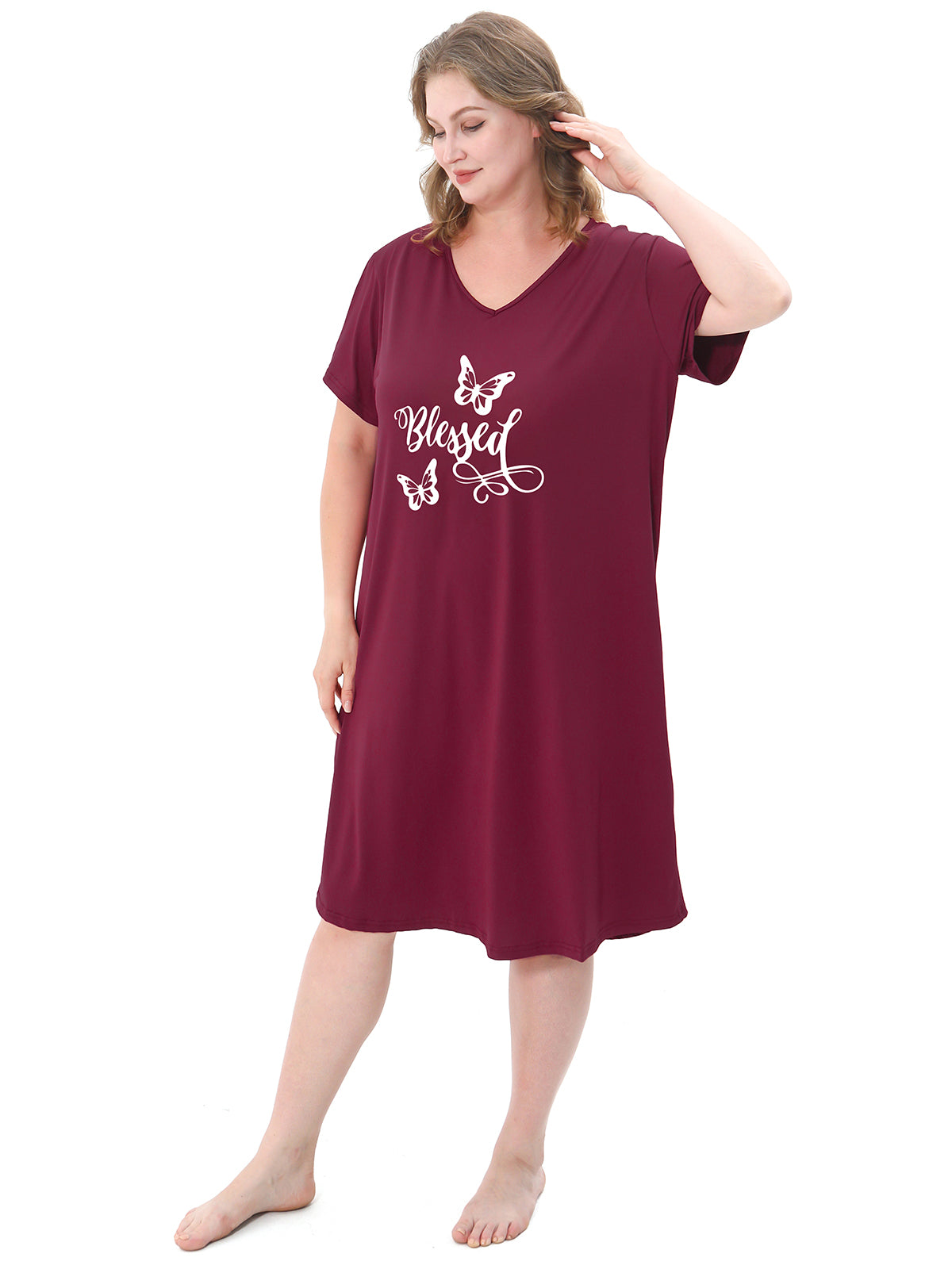 Plus Size Nightgowns for Women Short Sleeve Printed Sleepwear Long Comfy Sleep Gown 2 Pack