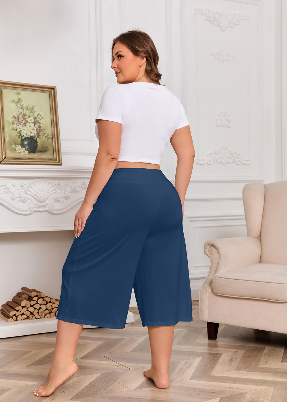 Women Plus Size Pajama Pant Capri Printed Sleep Pant with Pockets 3-Pack