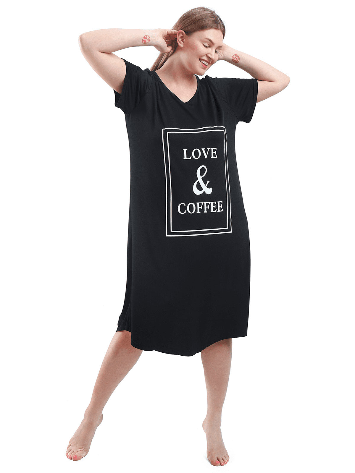 Nightgowns for Women Plus Size V Neck Print Soft Sleepwear 2 Pack