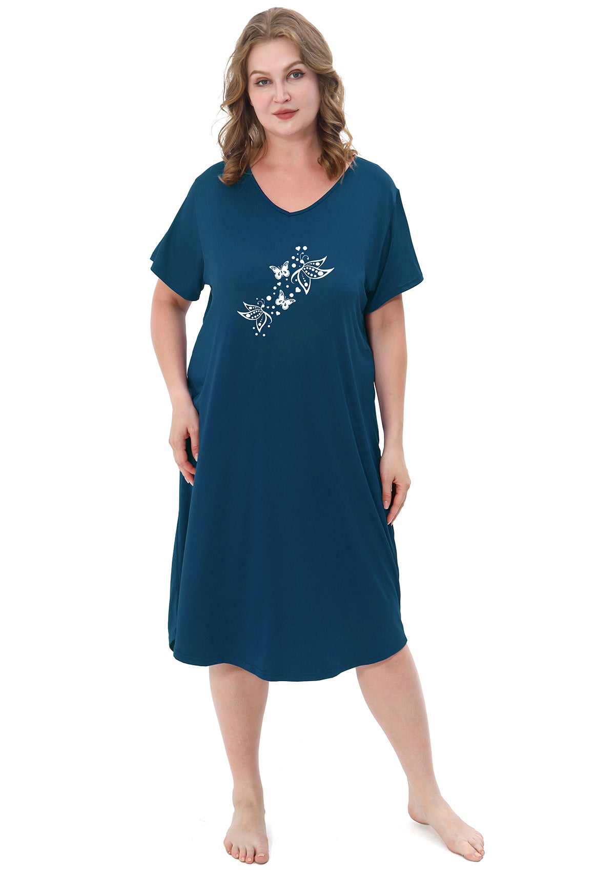 Plus Size Nightgowns for Women Short Sleeve Printed Sleepwear Long Comfy Sleep Gown 2 Pack