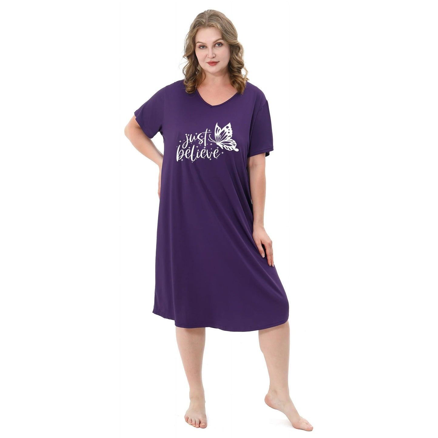 Nightgowns for Women Plus Size V Neck Print Soft Sleepwear 2 Pack