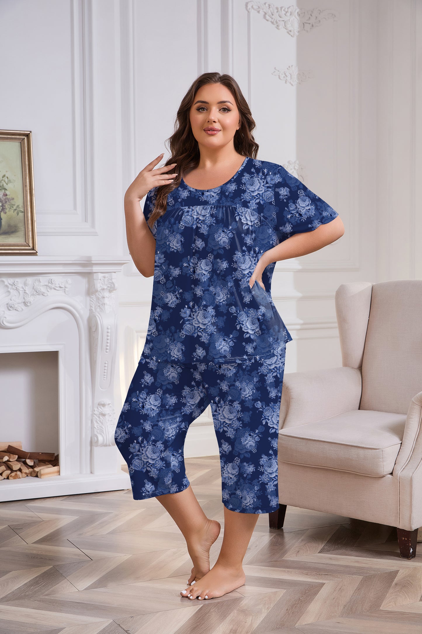 Women Plus Size Pajamas Set with Pockets