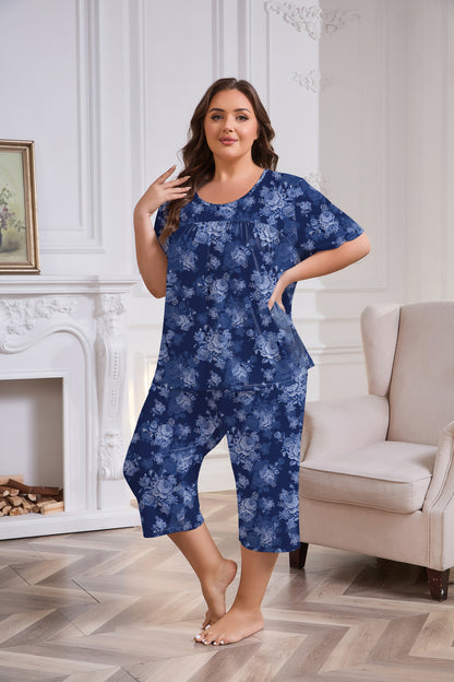 Women Plus Size Pajamas Set with Pockets