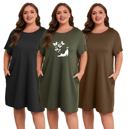 Plus Size Nightgowns for Women Short Sleeve Knee Length Sleepwear with Pockets