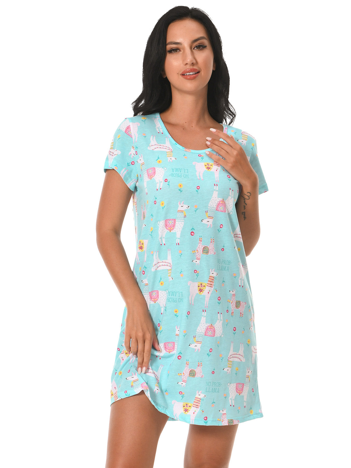Cotton Nightgowns for Women Soft Nightshirts Printed Round Neck Sleep Dress 3 Pack