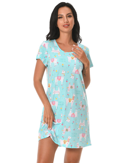 Cotton Nightgowns for Women Soft Nightshirts Printed Round Neck Sleep Dress 3 Pack