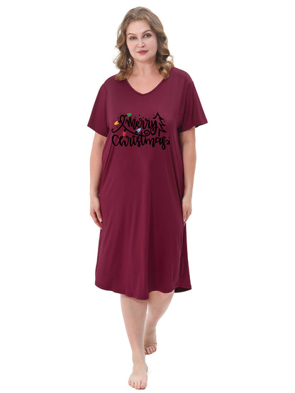 Plus Size Nightgowns for Women Short Sleeve Printed Sleepwear Long Comfy Sleep Gown 2 Pack