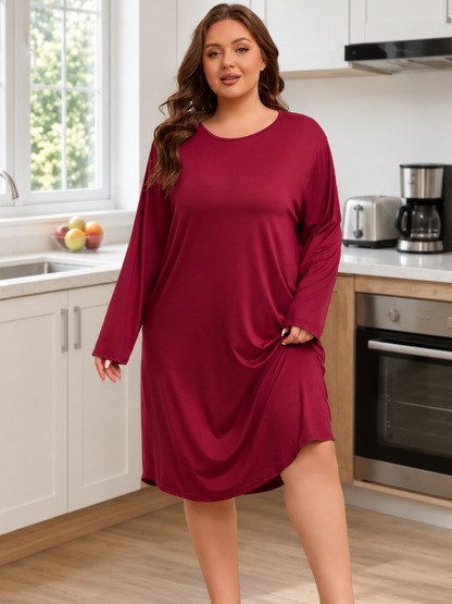 FEREMO Women Plus Size Nightgowns Long Sleeve Crew Neck Sleep Shirts with Pockets, 3 Pack