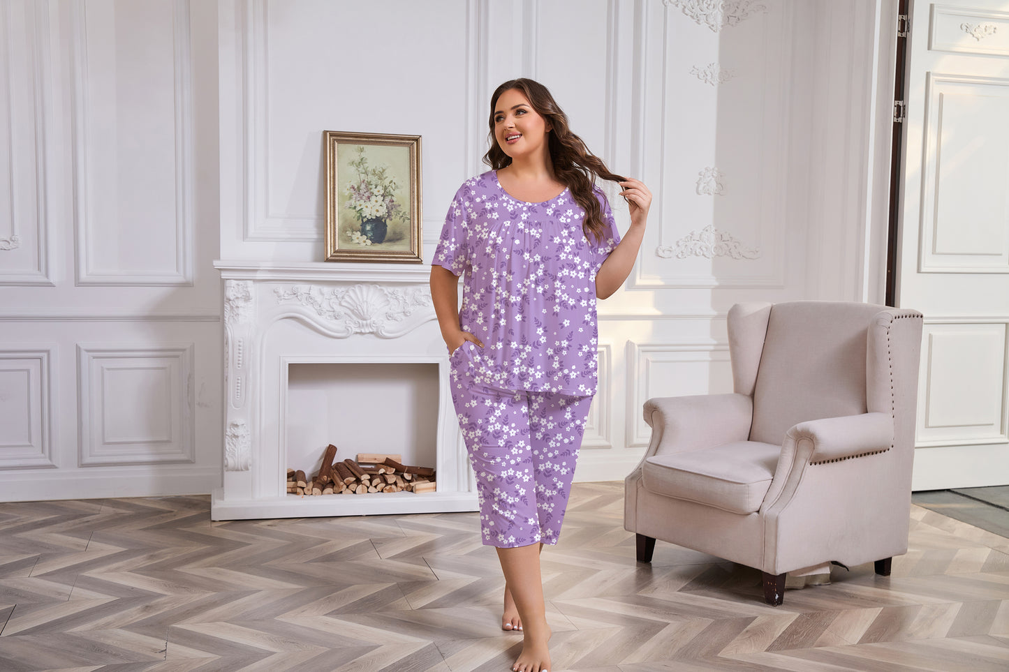 Women Plus Size Pajamas Set with Pockets