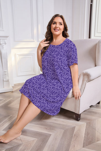 Plus Size Nightgowns for Women Floral Print Short Sleeve Nightshirts Knee Length Sleepshirt Sleepwear with Pockets