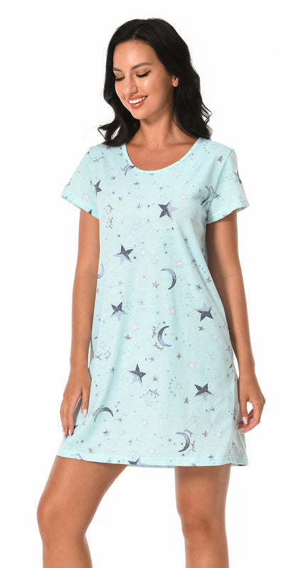 Cotton Nightgowns for Women Soft Nightshirts Printed Round Neck Sleep Dress 3 Pack