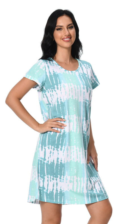 Cotton Nightgowns for Women Soft Nightshirts Printed Round Neck Sleep Dress 3 Pack