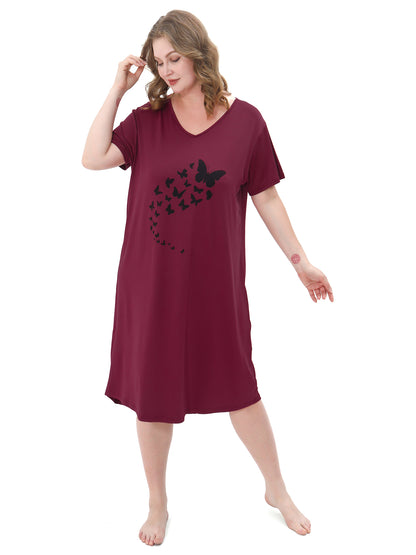 Plus Size Nightgowns for Women Short Sleeve Printed Sleepwear Long Comfy Sleep Gown 2 Pack