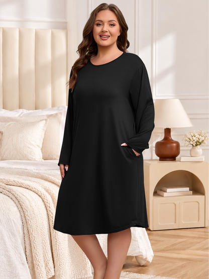 FEREMO Women Plus Size Nightgowns Long Sleeve Crew Neck Sleep Shirts with Pockets, 3 Pack
