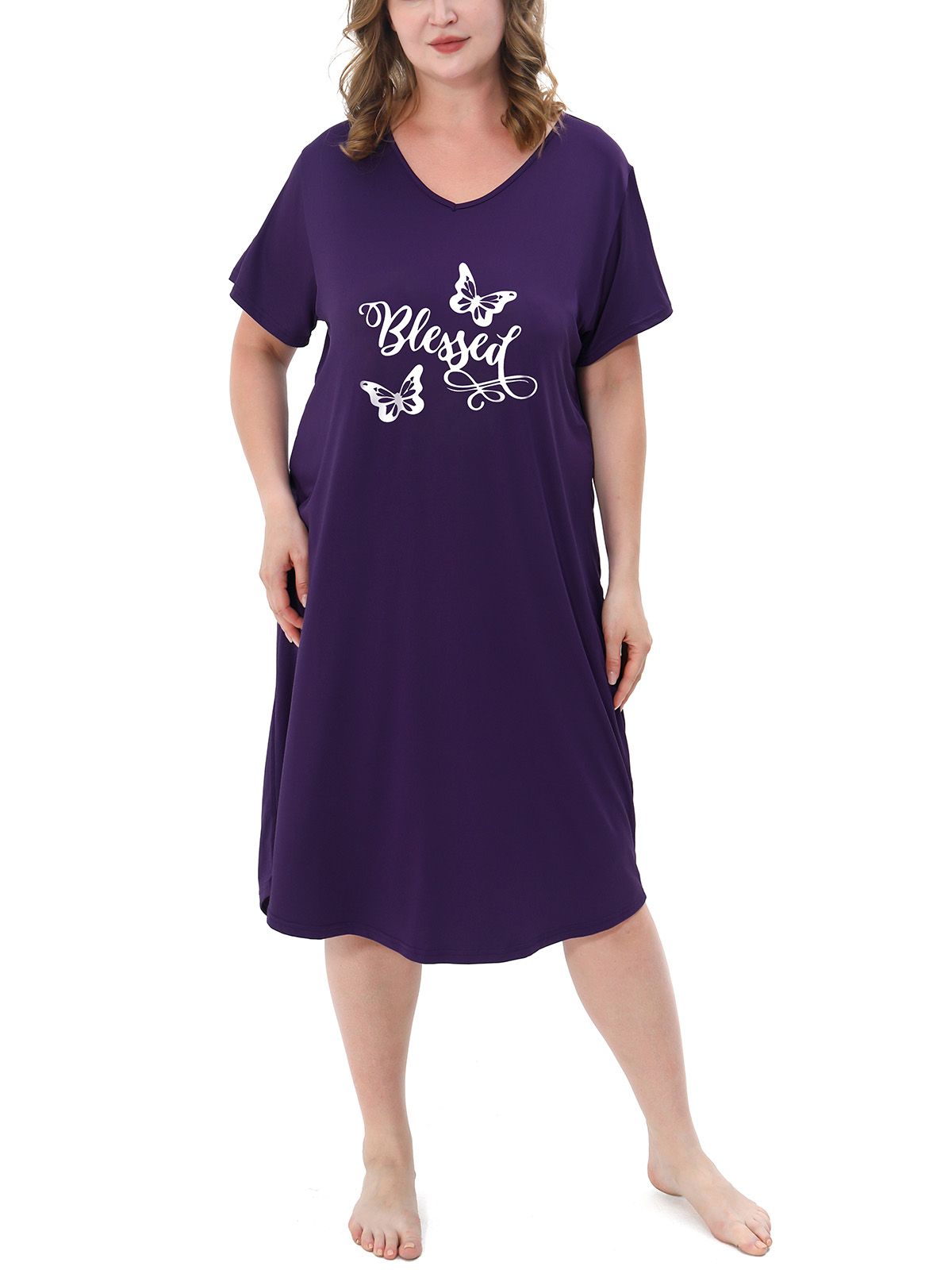 Plus Size Nightgowns for Women V Neck Short Sleeve Nightshirts Sleepwear