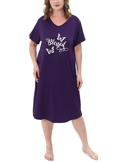 Plus Size Nightgowns for Women V Neck Short Sleeve Nightshirts Sleepwear