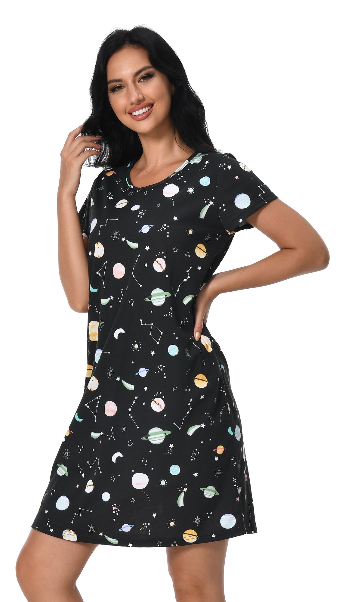 Cotton Nightgowns for Women Soft Nightshirts Printed Round Neck Sleep Dress 3 Pack