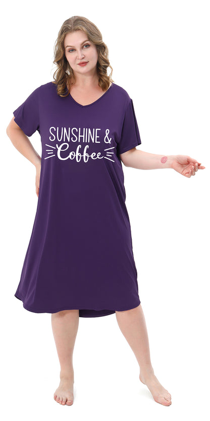 Nightgown for Women Plus Size Long Sleepwear Printed Comfy Sleep Shirts 3 Pack