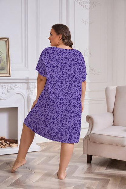 Plus Size Nightgowns for Women Floral Print Short Sleeve Nightshirts Knee Length Sleepshirt Sleepwear with Pockets