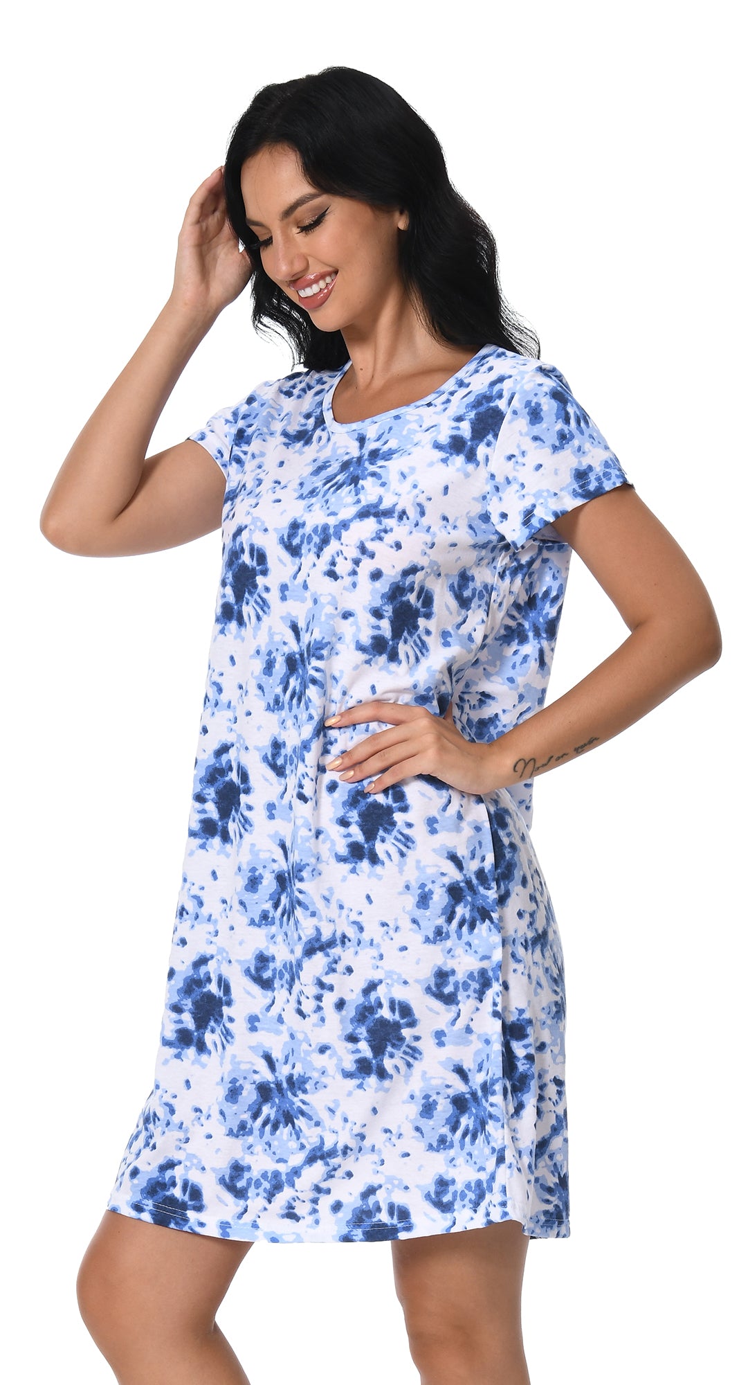 Cotton Nightgowns for Women Soft Nightshirts Printed Round Neck Sleep Dress 3 Pack