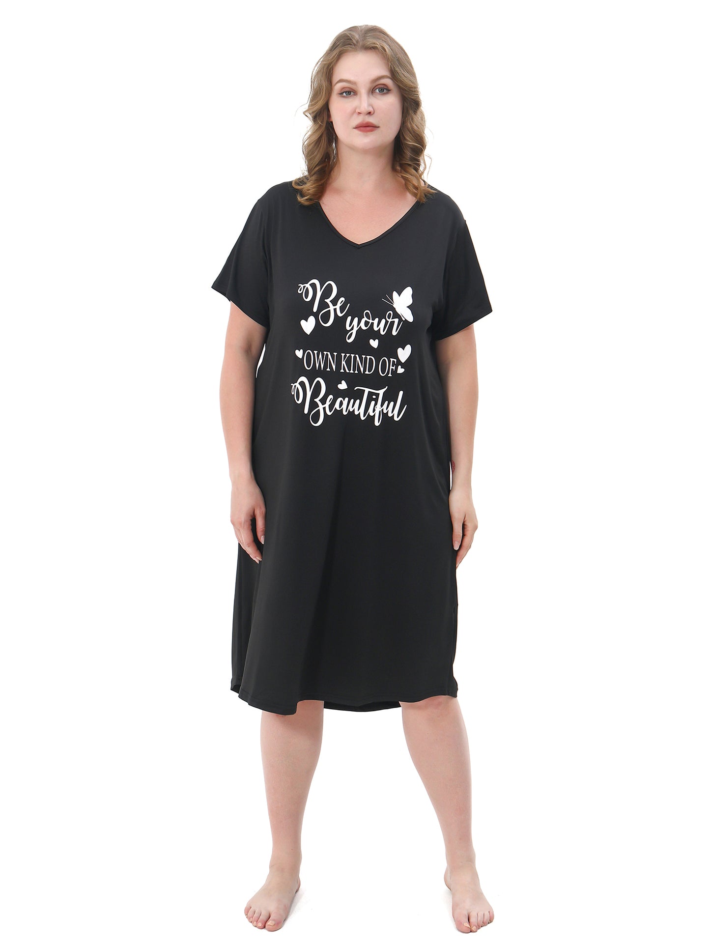 Plus Size Nightgowns for Women Short Sleeve Printed Sleepwear Long Comfy Sleep Gown 2 Pack