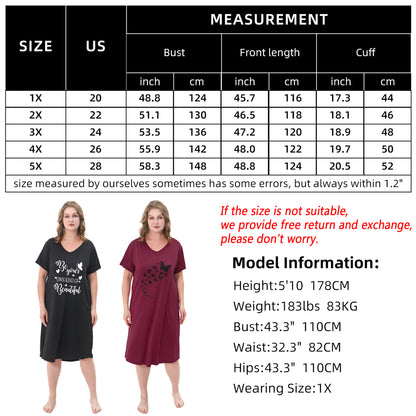Plus Size Nightgowns for Women Short Sleeve Printed Sleepwear Long Comfy Sleep Gown 2 Pack