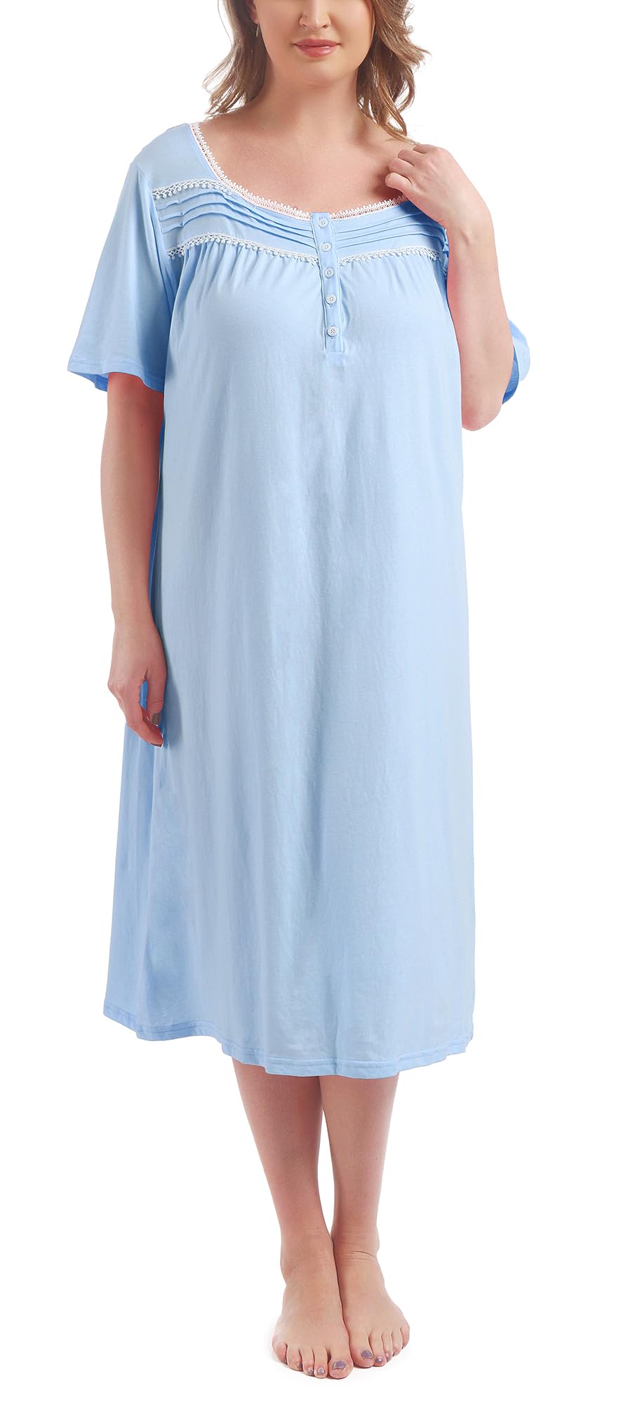100% Cotton Plus Size Nightgowns for Women Short Sleeve Ladies Sleepwear