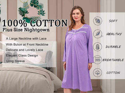 100% Cotton Nightgowns for Women Plus Size Nightgowns
