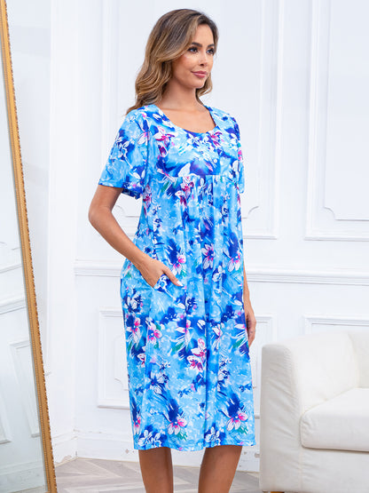 Nightgown for Women Button Short Sleeve House Dresses with Pockets