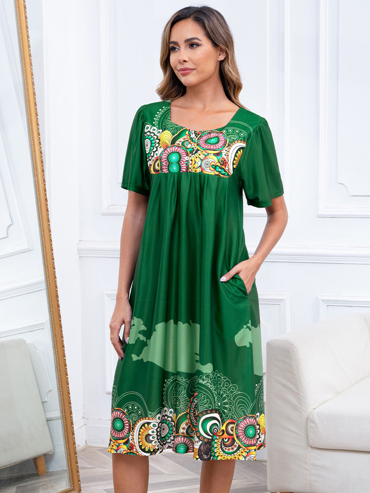 Nightgown for Women Button Short Sleeve House Dresses with Pockets