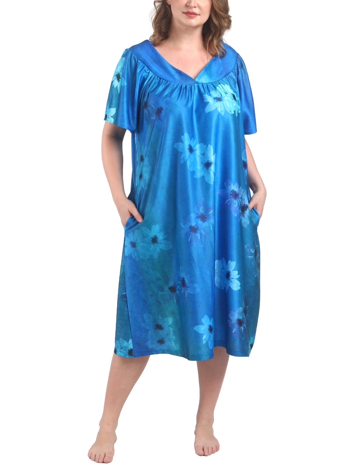 FEREMO Plus Size Nightgowns Womens House Dress with Pockets Short Sleeve Moomoo Nightgown Lounge Dresses for Women