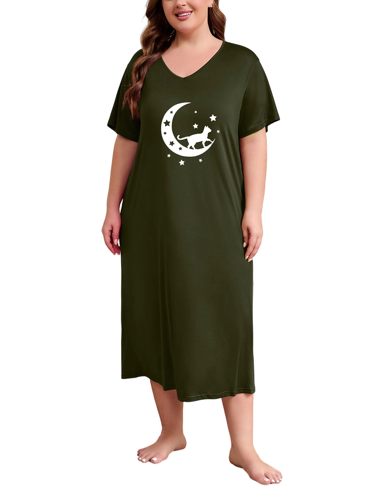 Plus Size Nightgowns for Women V Neck Short Sleeve Nightshirts Sleepwear