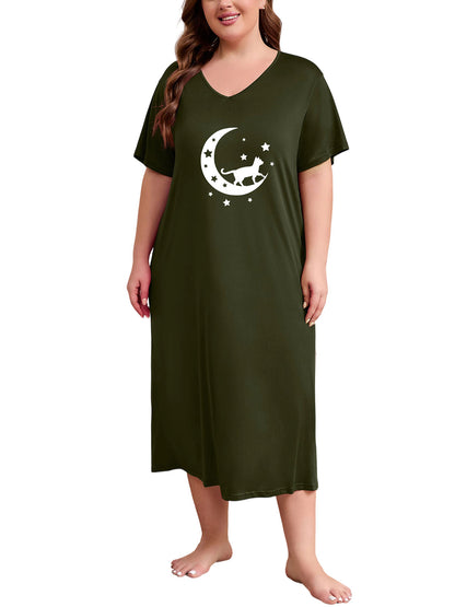 Plus Size Nightgowns for Women V Neck Short Sleeve Nightshirts Sleepwear