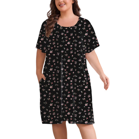 Plus Size Nightgowns for Women Floral Print Short Sleeve Nightshirts Knee Length Sleepshirt Sleepwear with Pockets